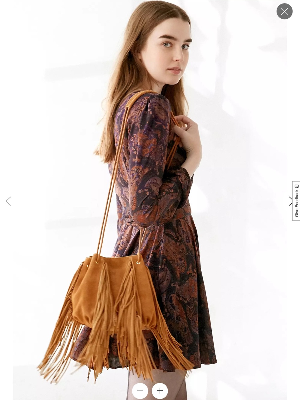 Fringe Suede Bucket Bag - Tan